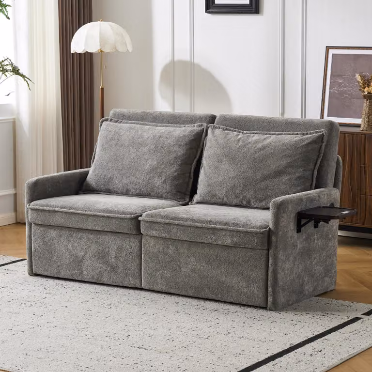 Divano con funzione letto, cuscini, porta USB, 3-in-1, schienale regolabile in 5 posizioni, pieghevole, spazio contenitivo, tessuto in chenille. L3