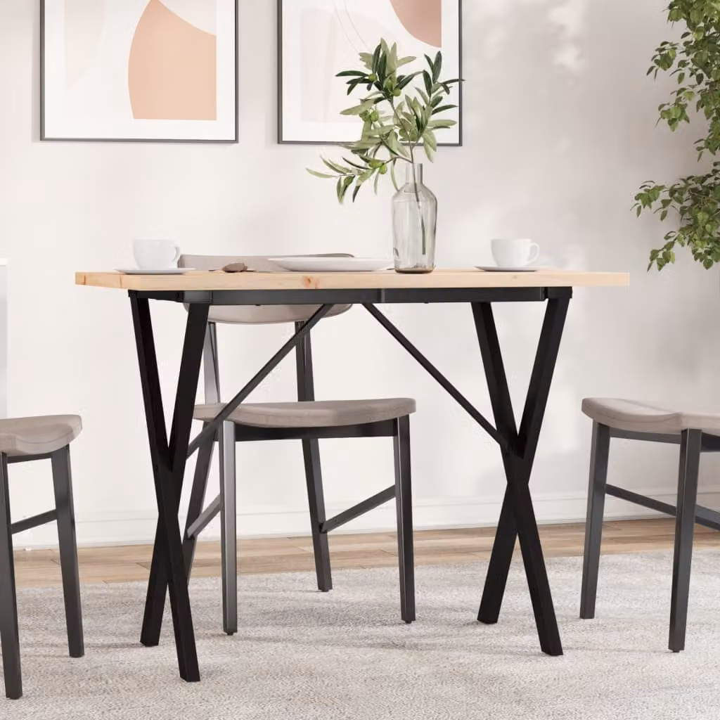 vidaXL Tavolo da Pranzo Rettangolare in Legno di Pino e Acciaio con Telaio a X, Marrone, L 100 x P 50 x H 75,5 cm