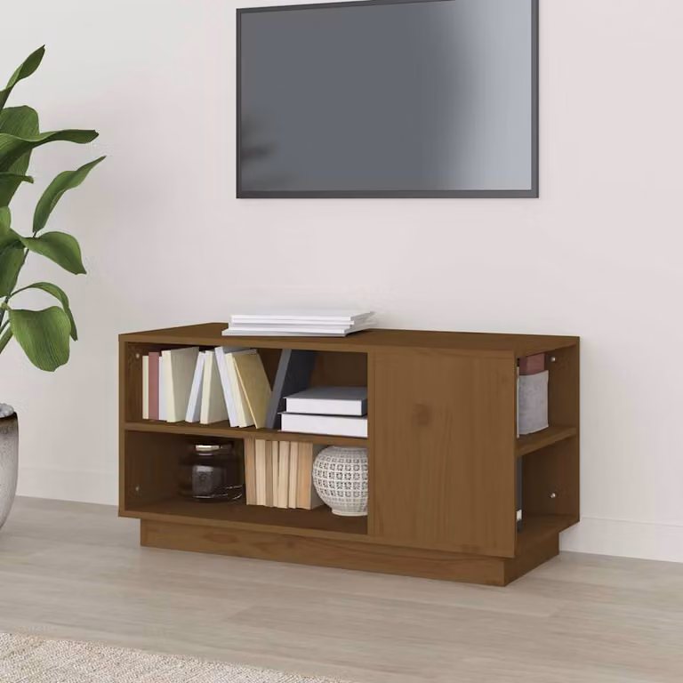 Mobile Porta TV vidaXL in Legno Massello di Pino, Colore Marrone, L 80 cm x P 35 cm x H 40,5 cm