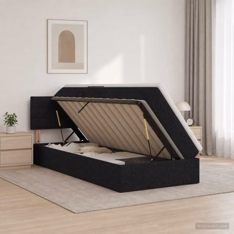Letto con contenitore e materasso ibrido vidaXL in velluto nero L 90 cm x P 190 cm