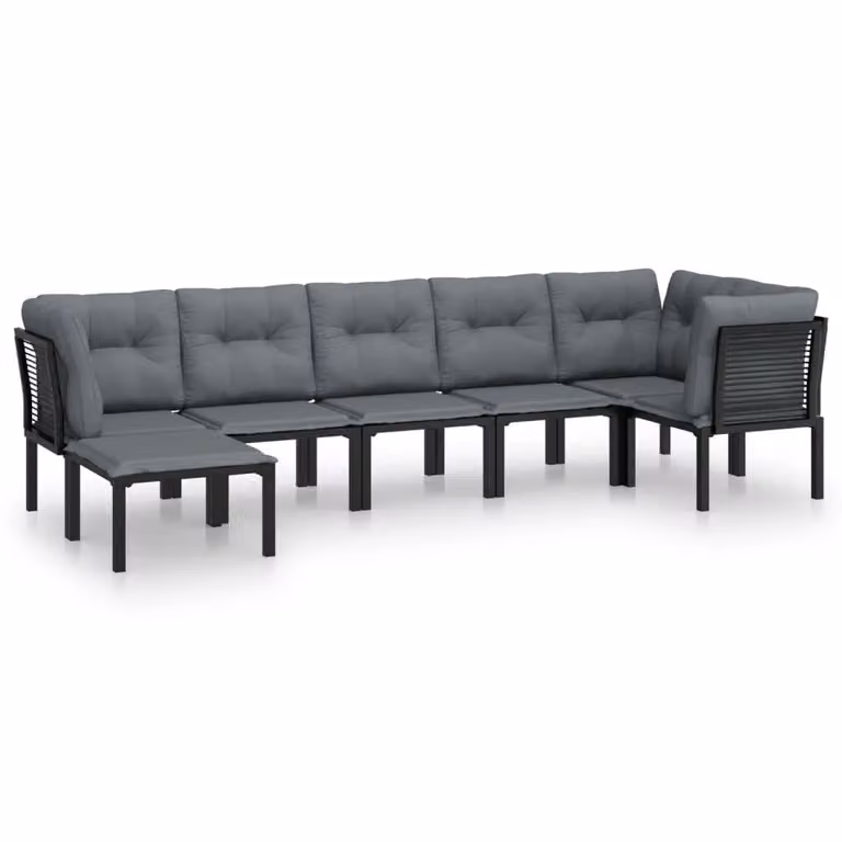 Set Salotto da Giardino 7 pz Nero e Grigio in Polyrattan
