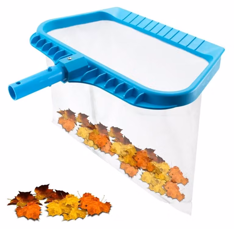 Retino per piscina a maglia fine - Retino raccogli foglie per piscina - Rete fine in PVC - Manico lungo