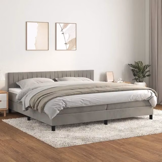 Letto Ibrido vidaXL con Giroletto a Molle e Materasso in Velluto Grigio Chiaro L 200 cm x P 200 cm x H 88 cm – 1