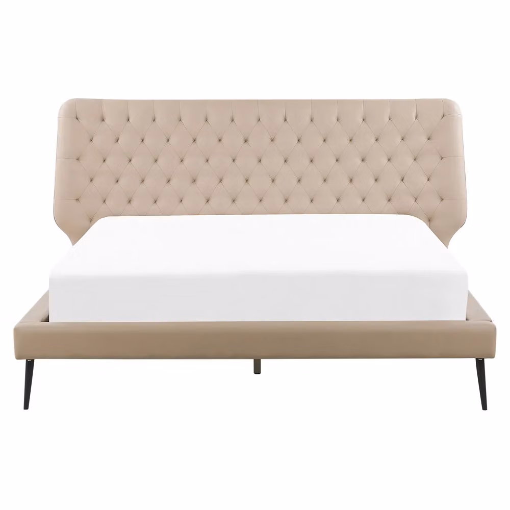 Letto Beliani con rivestimento in ecopelle beige e testiera capitonné dal design moderno L/P: 160 x 200 cm – 2