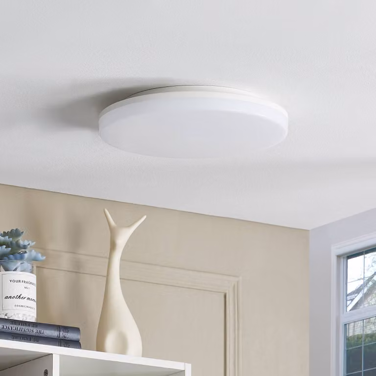 Prios Artin plafoniera LED sensore rotondo 28 cm PRIOS, Bianco / Opale, Bagno, Plastica, Moderno, Plafoniera