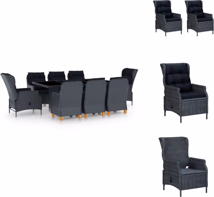 vidaXL set da pranzo da giardino 9 pezzi con cuscini in poly rattan grigio scuro - Set di mobili da giardino