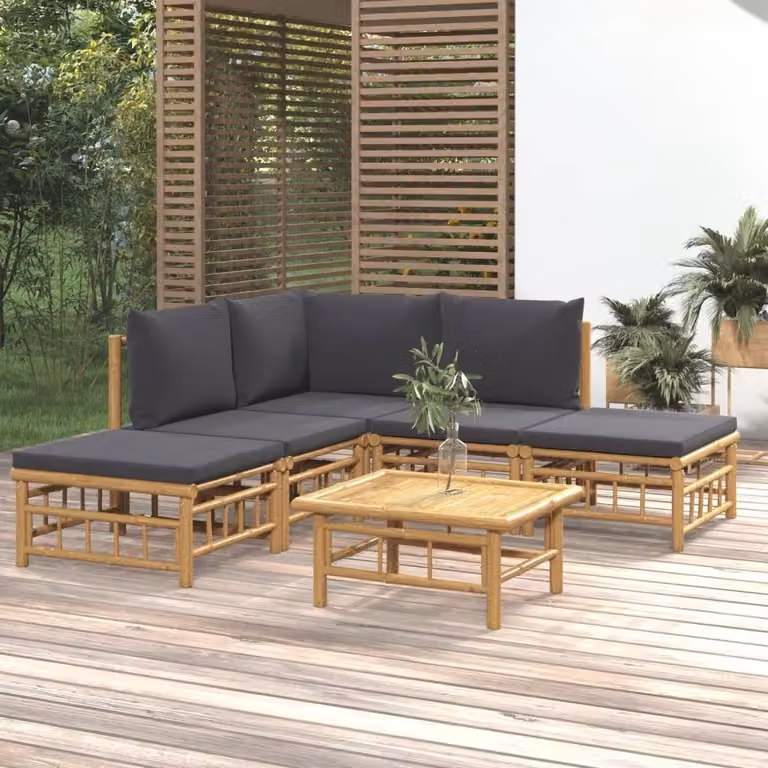 Maison Exclusive - Set da giardino da 6 pezzi con cuscini in bambù grigio scuro