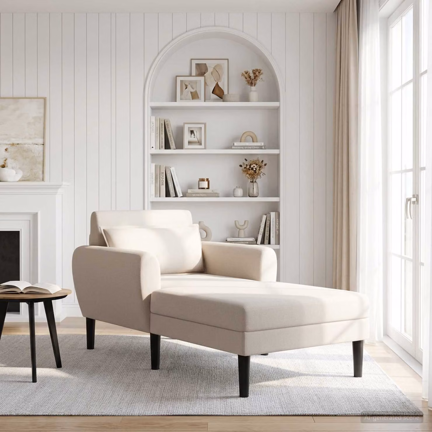 Chaise longue moderna vidaXL in velluto beige con cuscini e coperture rimovibili L/P/H: 168 x 94 x 83 cm