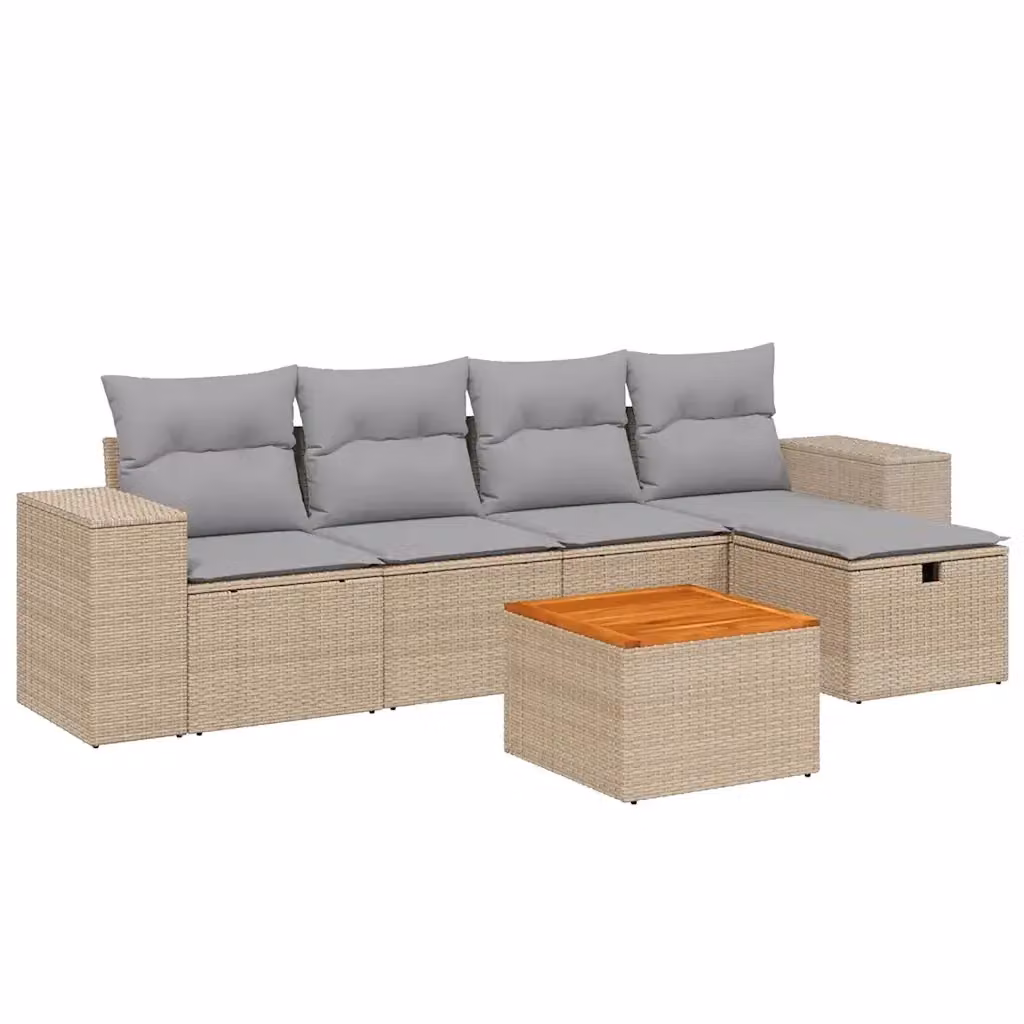 Set Divano da Giardino L-Shape vidaXL 6 pz con Cuscini Beige e Grigio in Polyrattan e Metallo – 2