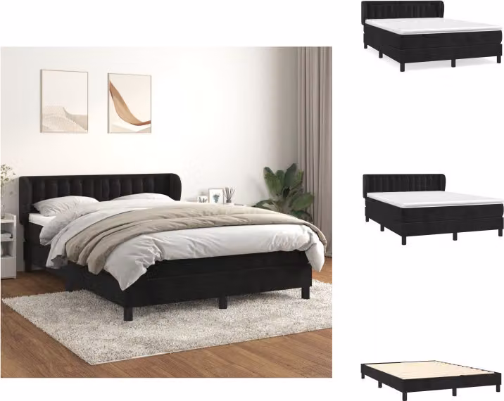 vidaXL Letto a molle con materasso nero 140x200 cm in velluto - Letti e Reti