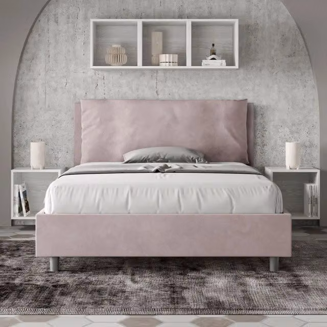 Letto imbottito Letto Matrimoniale alla Francese 140x210 cm Large - Senza rete,Glicine,Microfibra