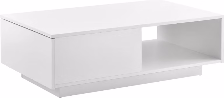 In And OutdoorMatch Tavolino Hadley - Con ripiano e cassetto - 95x55x31 cm - Bianco - Lucido - Truciolare - Design moderno