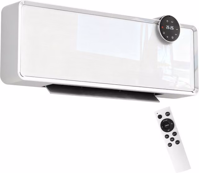 Stufa elettrica in ceramica HOMCOM da parete 2000W con timer, telecomando e temperatura regolabile, Bianco