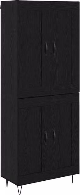 Credenza Buffet da pranzo moderna in legno multistrato Rovere e Nero L: 69,5 cm, P: 34 cm, H: 180 cm