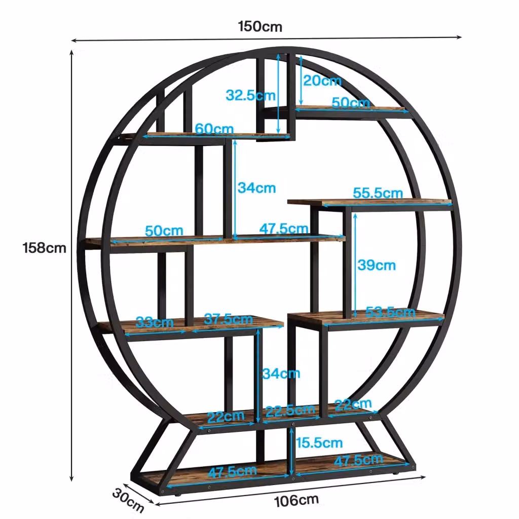 Reggipiente Industrial REDOM in Metallo e Legno, Nero e Marrone, L/P/H: 150 x 30 x 158 cm – 2