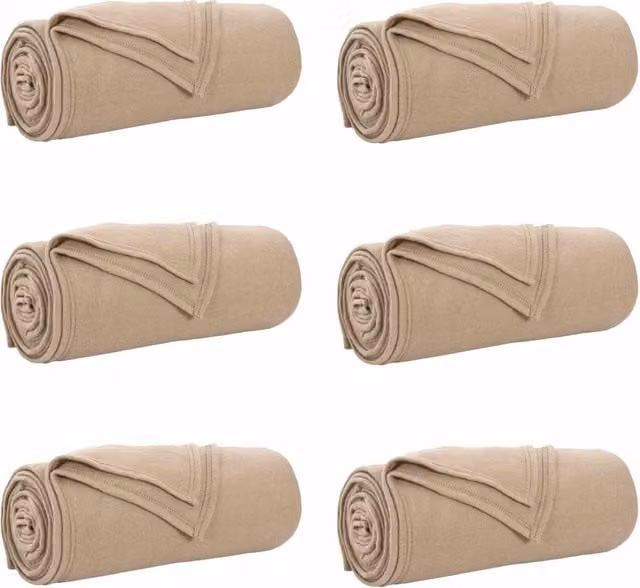 Set di 6 coperte in pile per adulti, colore beige/marrone, L 270 cm x P 240 cm – 1