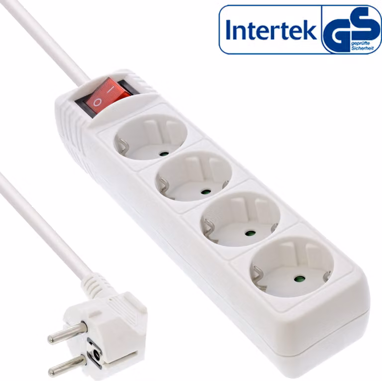 InLine® 16443G Presa multipla InLine®, contatto di terra a 4 vie, con interruttore, 3 m, bianco