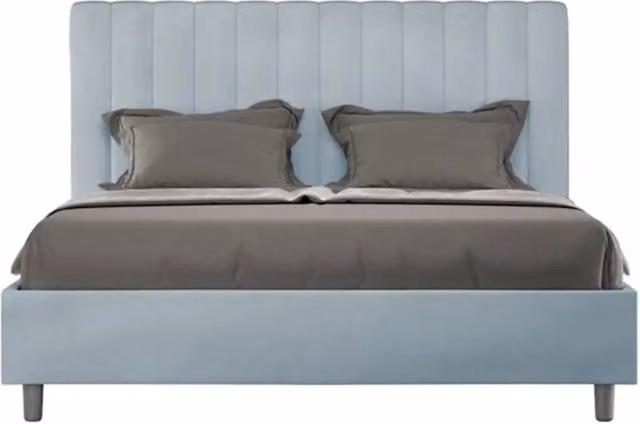 Letto matrimoniale francese con rete imbottito 140x190 microfibra azzurro Agueda