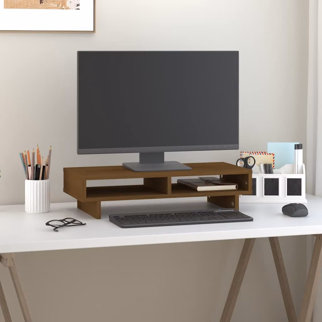 vidaXL Supporto per Monitor ambra 60x27x14 cm Legno Massello di Pino