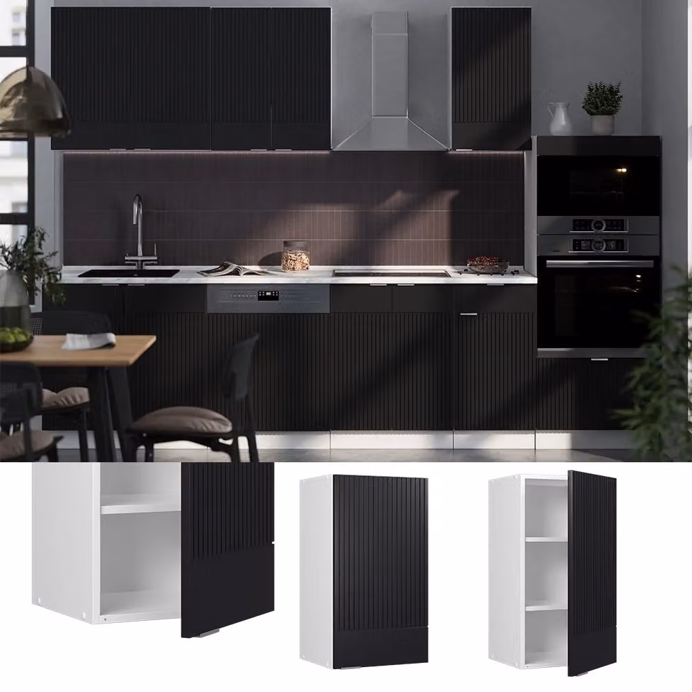 Pensile da cucina Vicco Fame-Line moderno con ante a battente, nero rigato e bianco, L: 40 cm – 2