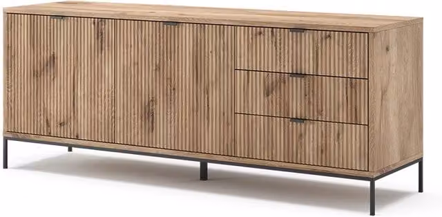 Tavolo basso Eliza Quercia vichinga 150 x 60 cm con 3 cassetti, 2 ante Vicco