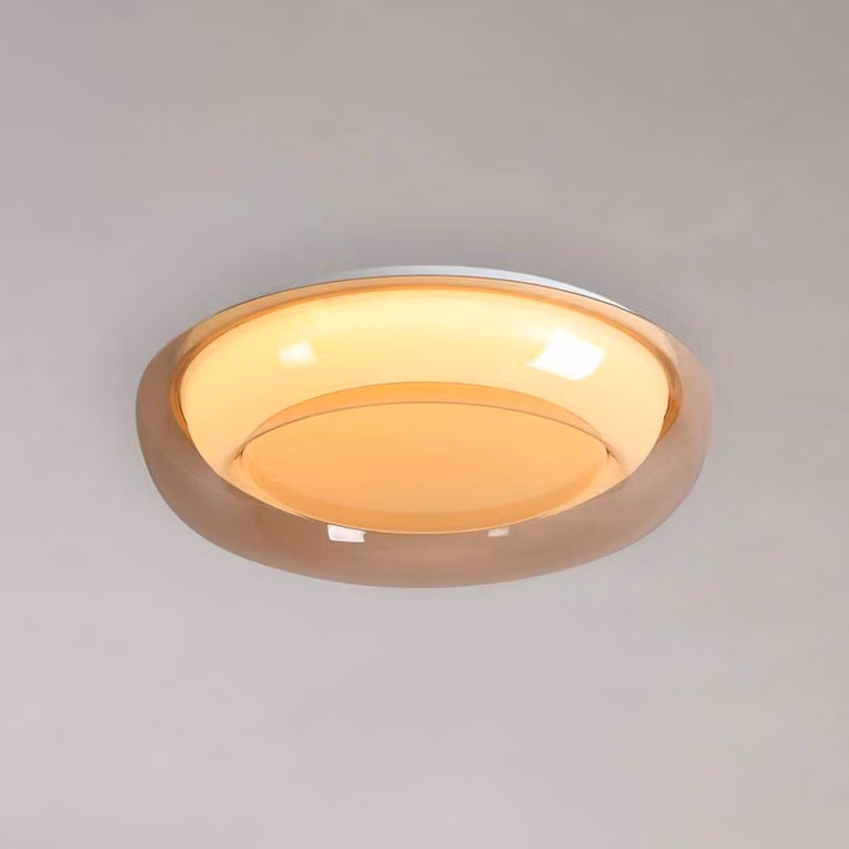 Searchlight Plafoniera soffitto Jude Flush, dimmerabile, Crema / Ambra, Soggiorno / Sala da pranzo, Metallo, Plafoniera