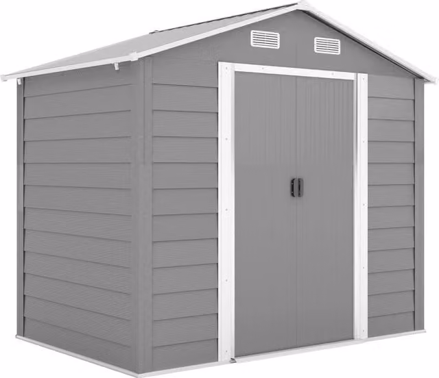 Casetta porta Attrezzi con Porte Scorrevoli e 4 Prese d'Aria, in Acciaio e PP 196x236x208 cm, Grigio Chiaro