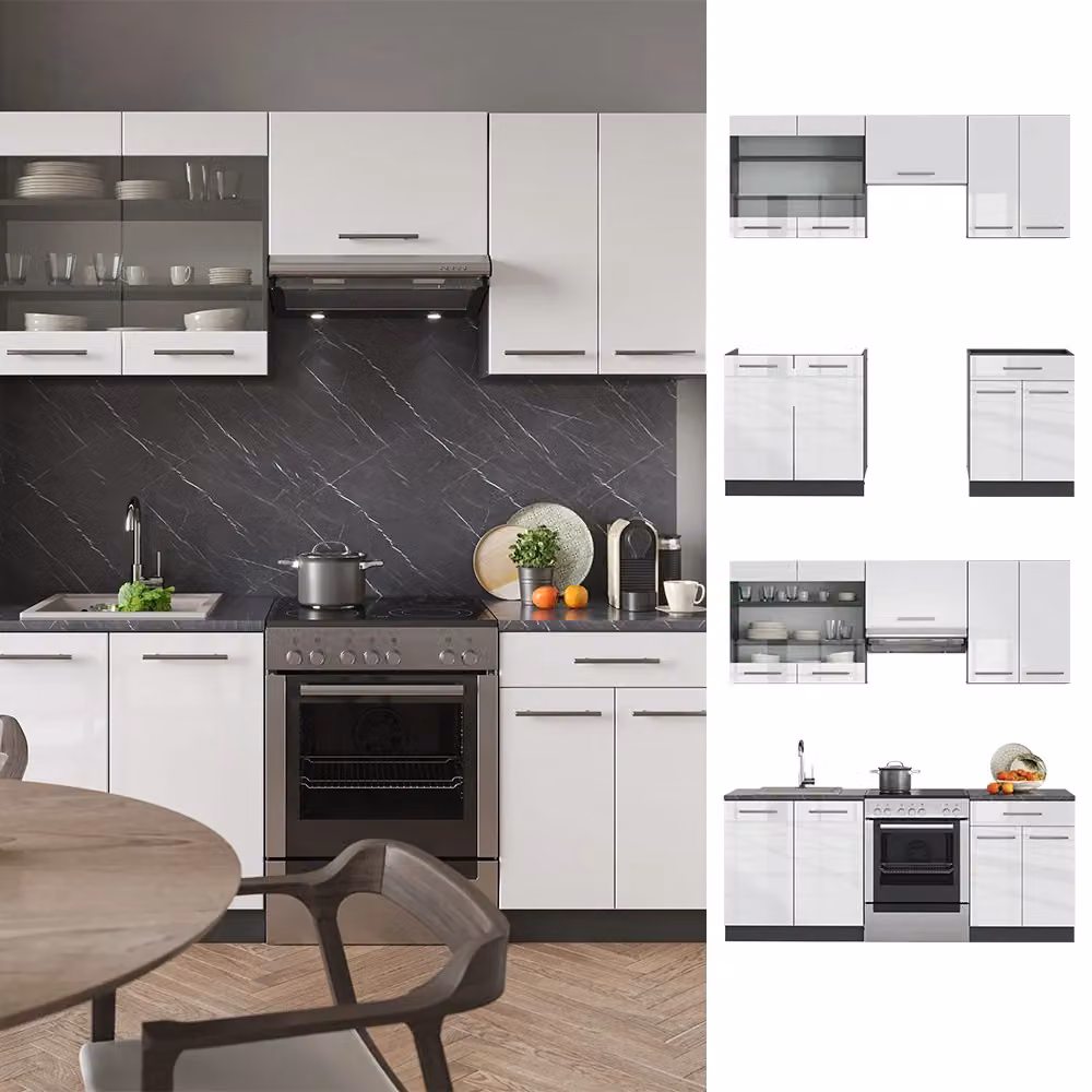 Cucina componibile moderna Vicco Fame-Line Bianco lucido e Antracite L: 200 cm – 2