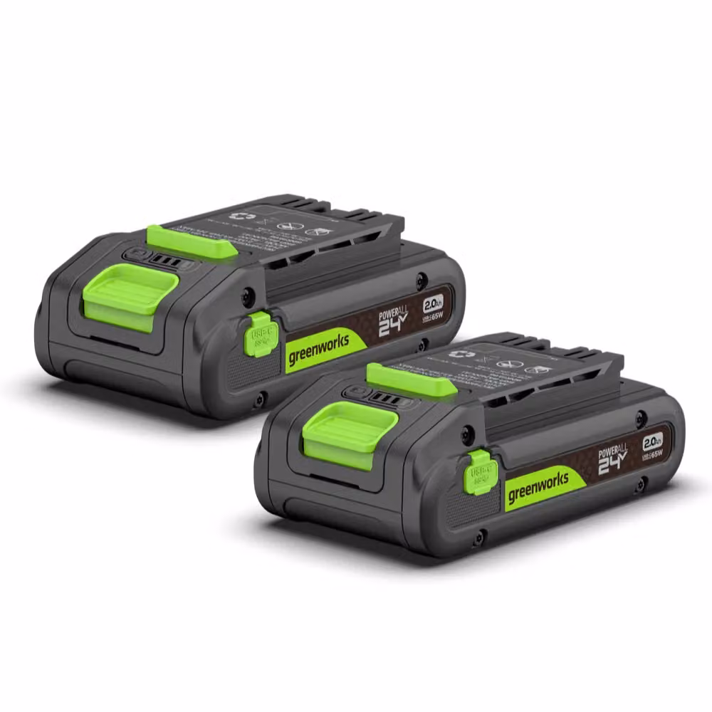 Greenworks POWERALL 24V Kit di 2 Batterie agli Ioni di Litio con ricarica USB-C, 2Ah, Nero
