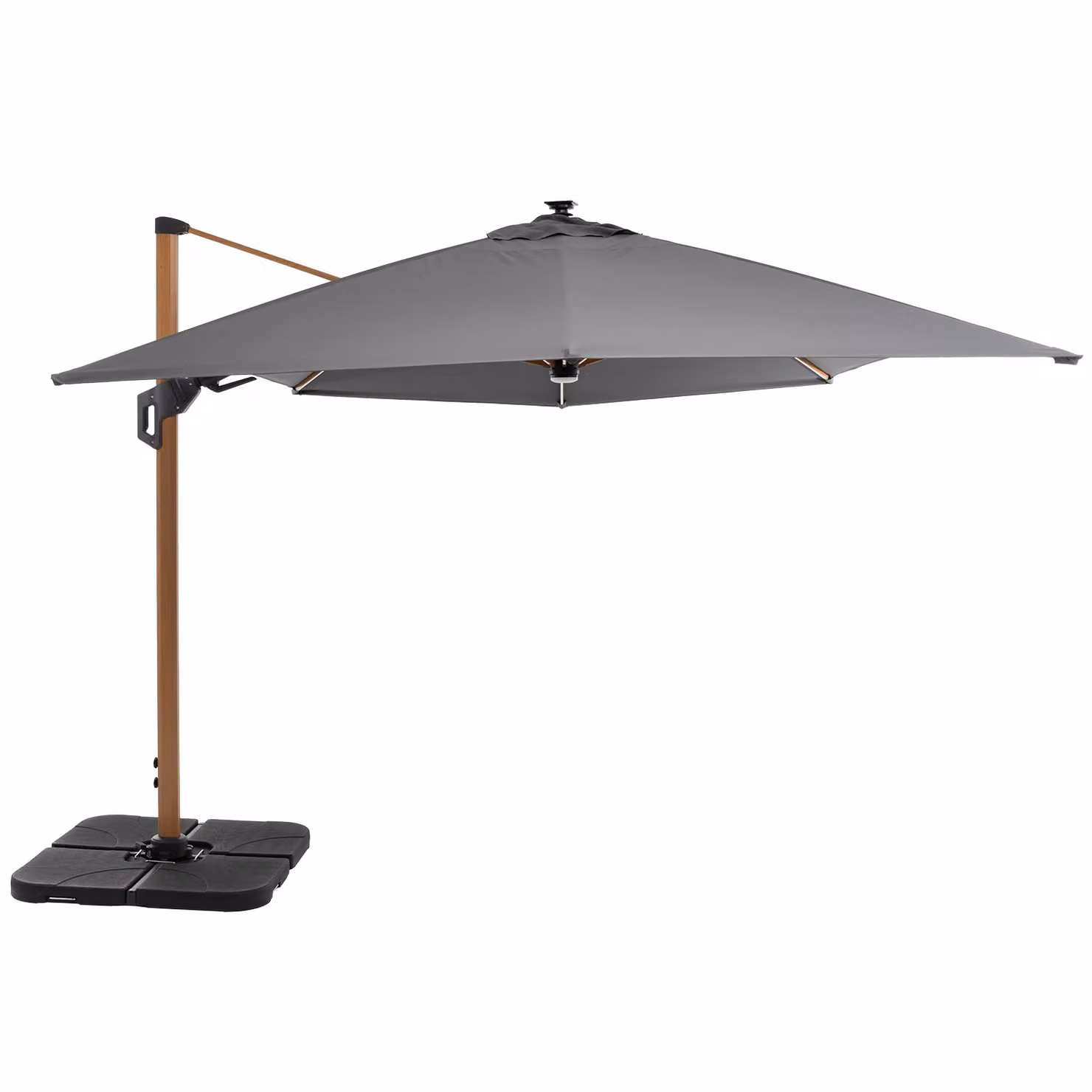 Ombrellone da giardino a braccio con LED e pannello solare Vestiamo Casa Giardino, colore grigio, L: 400 cm x P: 300 cm, H: 260 cm – 1