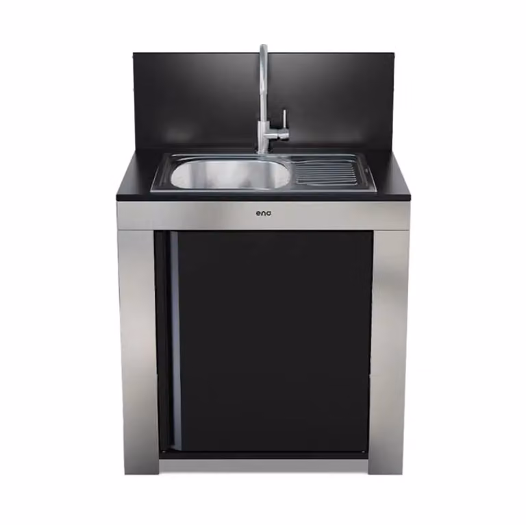 Modulo lavello rettangolare con scolapiatti in acciaio inox e nero Enò