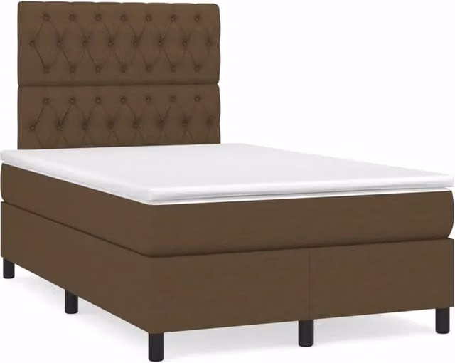 Letto matrimoniale moderno vidaXL con materasso ibrido, illuminazione LED sottostante e porta USB, struttura in legno e tessuto marrone scuro, L: 193 cm, P: 128 cm, H: 123 cm – 1