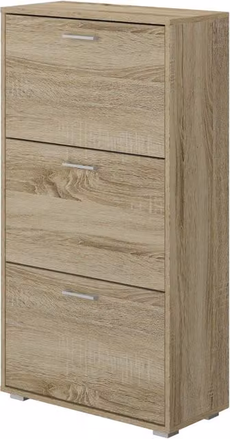 Scarpiera GIORDANOSHOP con 3 scomparti a ribalta in MDF marrone, capacità 18 paia, L: 67 cm, P: 28 cm, H: 112 cm