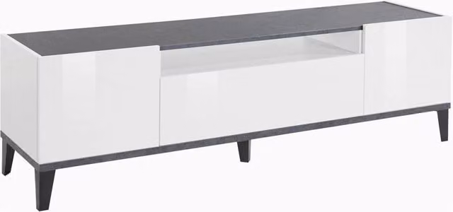 Mobile TV 2 Ante 1 Cassetto 160x40x47 cm Sunrise Bianco Lucido e Ardesia