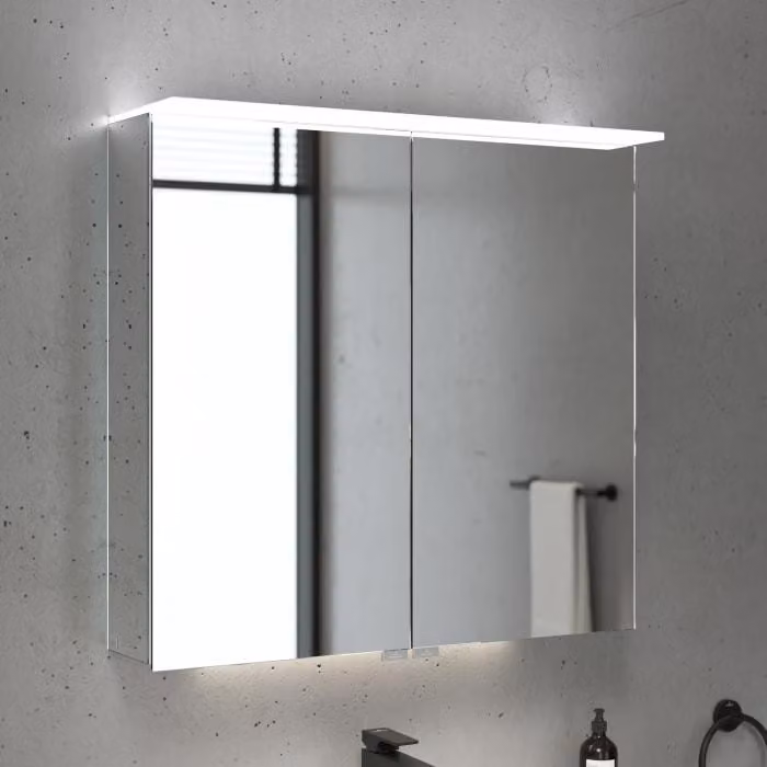 Villeroy & Boch, mobiletto specchio Taro, 80,7 cm, con 2 ante, illuminazione a soffitto, illuminazione del piano lavabo e specchio ingranditore