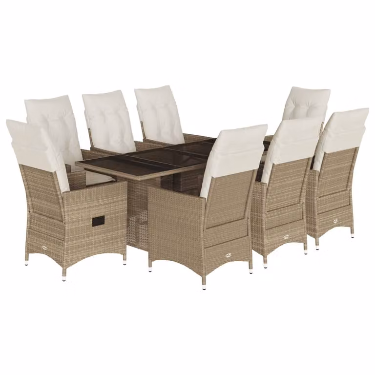 Set da Pranzo da Giardino 9 pz con Cuscini Beige in Polyrattan