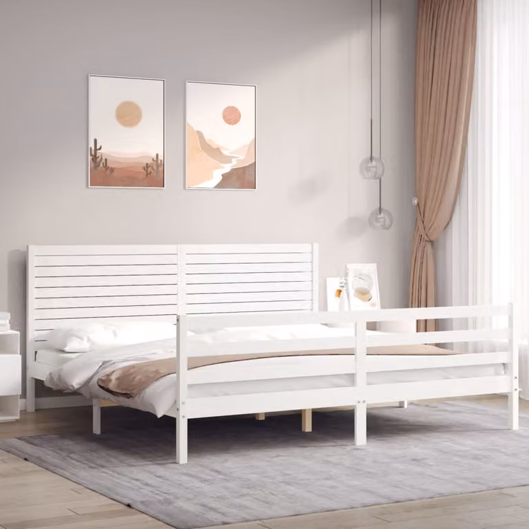 vidaXL Giroletto con Testiera in Legno Massello di Pino Bianco L/P: 200 x 200 cm