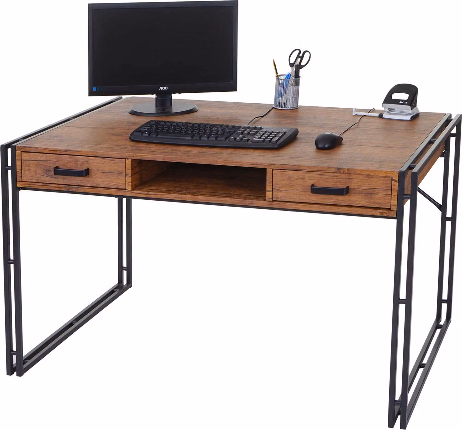 Scrivania HWC-A27, scrivania da ufficio per computer, 122x70cm Struttura 3D ~ aspetto rovere selvatico