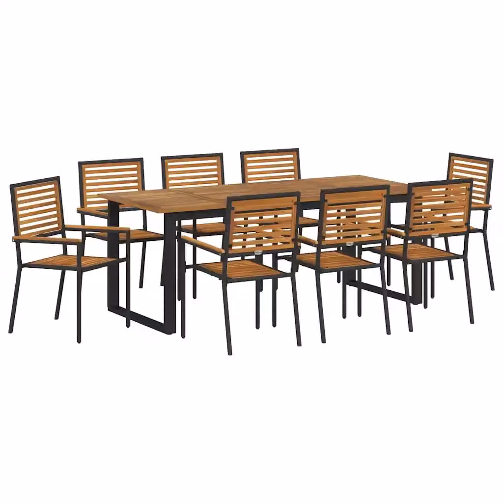 vidaXL Set da Pranzo per Giardino e Terrazzo in Legno di Acacia 9 pz Nero e Marrone – 2