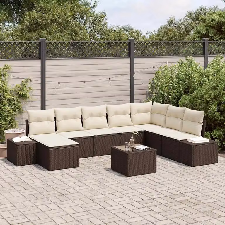 Set Divano da Giardino Moderno vidaXL in Polyrattan 8 Pezzi Marrone e Beige con Cuscini e Tavolino