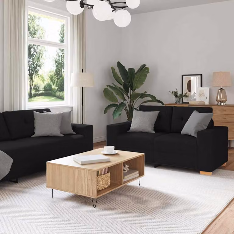 Maison Exclusive - Set divano a 2 posti con cuscini, tessuto nero