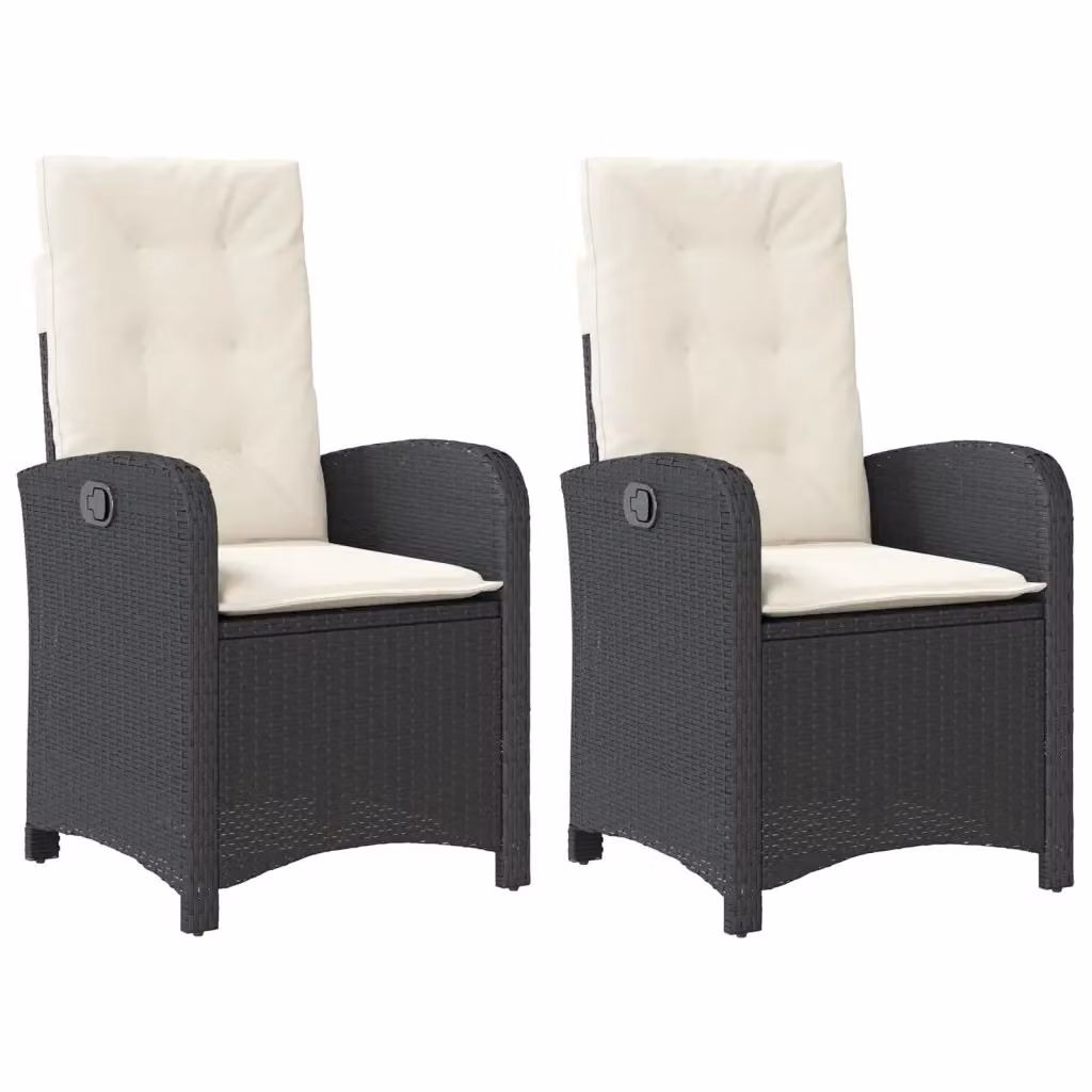 Set di 2 sedie reclinabili da giardino vidaXL in polyrattan nero con cuscini – 2