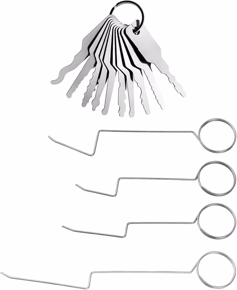 Set di strumenti per l'apertura di serrature, composto da 4 pezzi, con 10 chiavi, di lunghezza da 9 a 13,5 cm, ideale per riparazioni domestiche