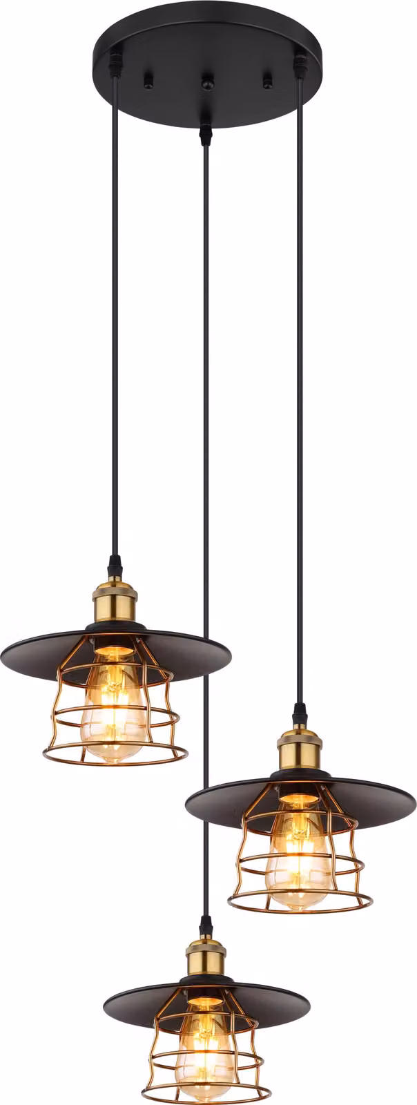 Globo Lighting lampada a sospensione metallo nero opaco, metallo ottone antico, metallo nero opaco, cavo PVC nero, regolabile in altezza, accorciabile, ø: 330mm, H: 1550mm, escl. 3x E27 60W 230V
