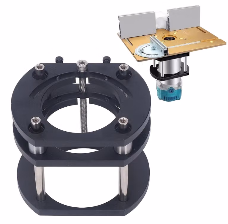 Piattaforma di supporto regolabile in altezza - Realizzata in lega di alluminio - Dotata di 4 morsetti - Adatta per piccoli utensili da taglio - Ideale per lavorazioni di precisione del legno - Fino a 51 mm - Piano di lavoro per fresatrici