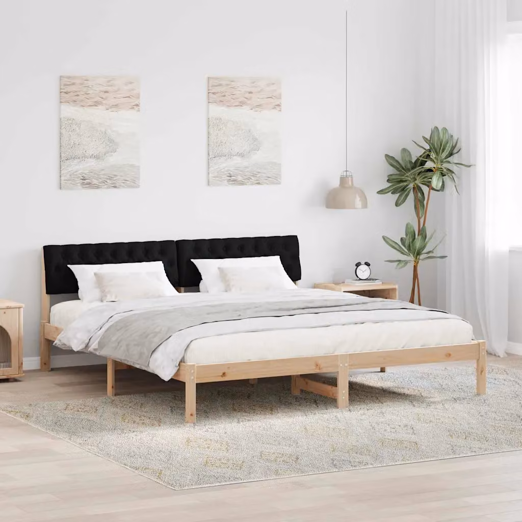 Struttura del letto con testiera moderna vidaXL in legno di pino, marrone e nero, L 180 x P 200 cm – 1