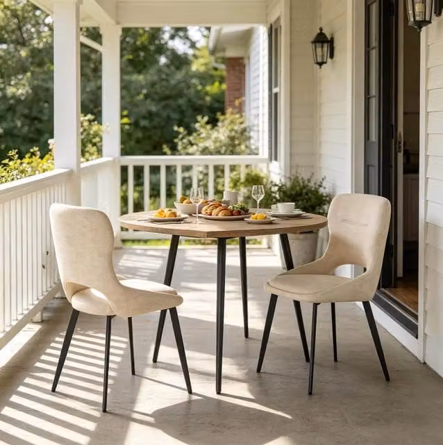 Set da 2 Sedie da Pranzo Imbottite in Chenille con Struttura in Metallo, 43x40x86 cm, Colore Naturale
