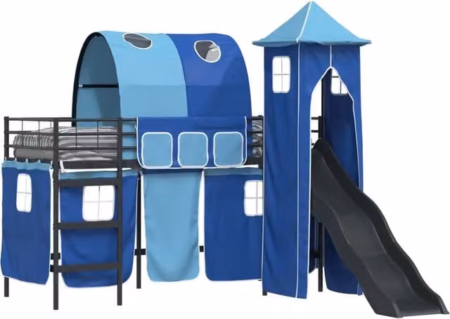 Struttura del letto loft per Bambini | Letto Infantile | Lettino Nero e Blu 75 x 190 cm