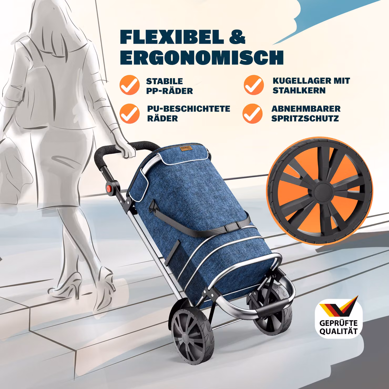 Trolley portaspesa Monzana blu con capacità 56L, L/P/H: 31 x 24 x 54 cm – 4