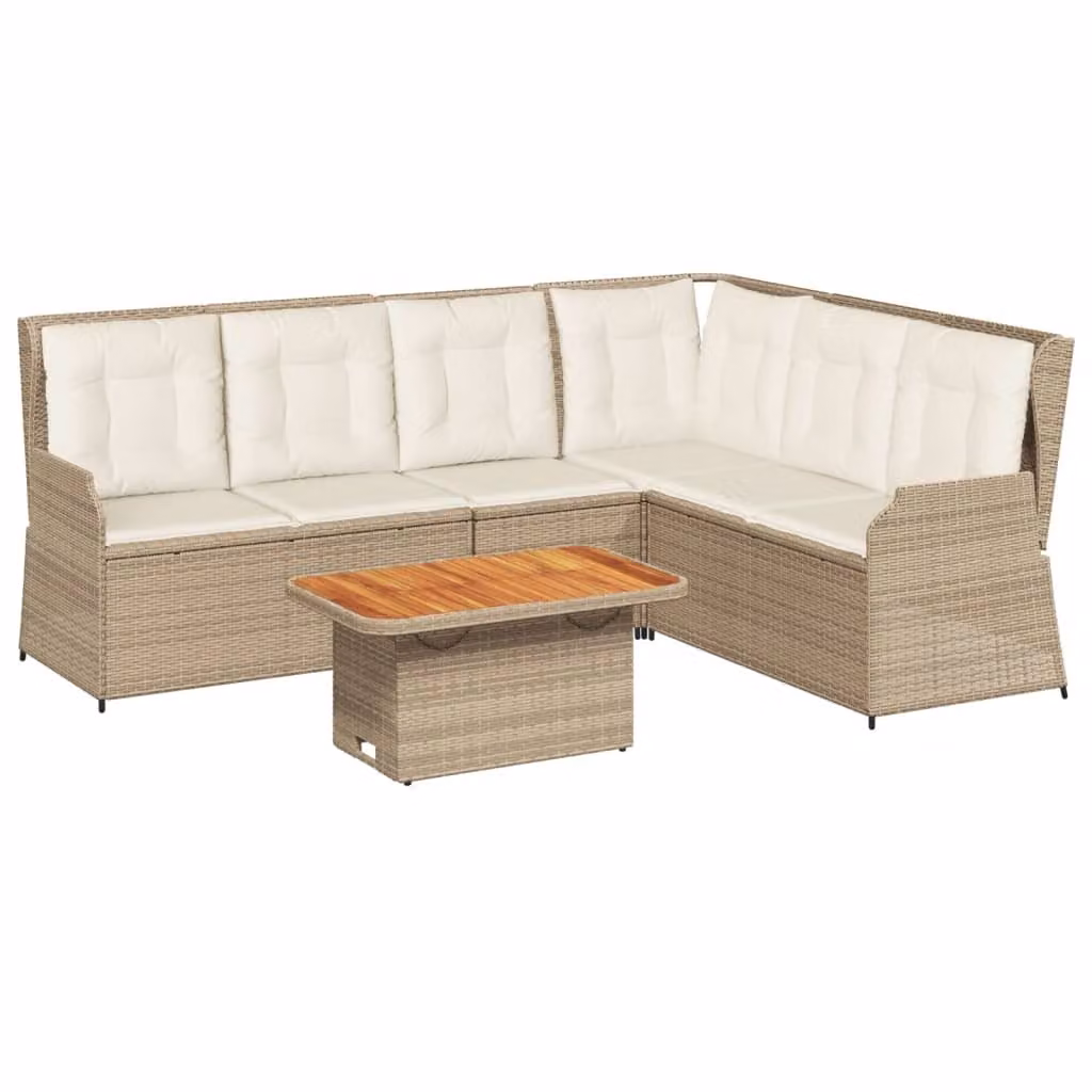 Set Divani da Giardino 5 pz con Cuscini in Polyrattan Beige
